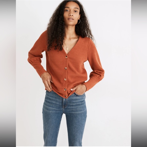 Madewell Sweaters - Madewell Ottoman Rib Cardigan Top Sweater Orange Button Front